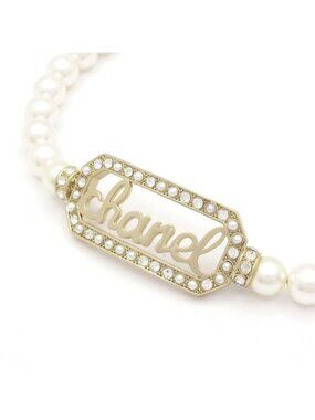 Chanel Choker Gold Ivory Clear Logo Necklace
